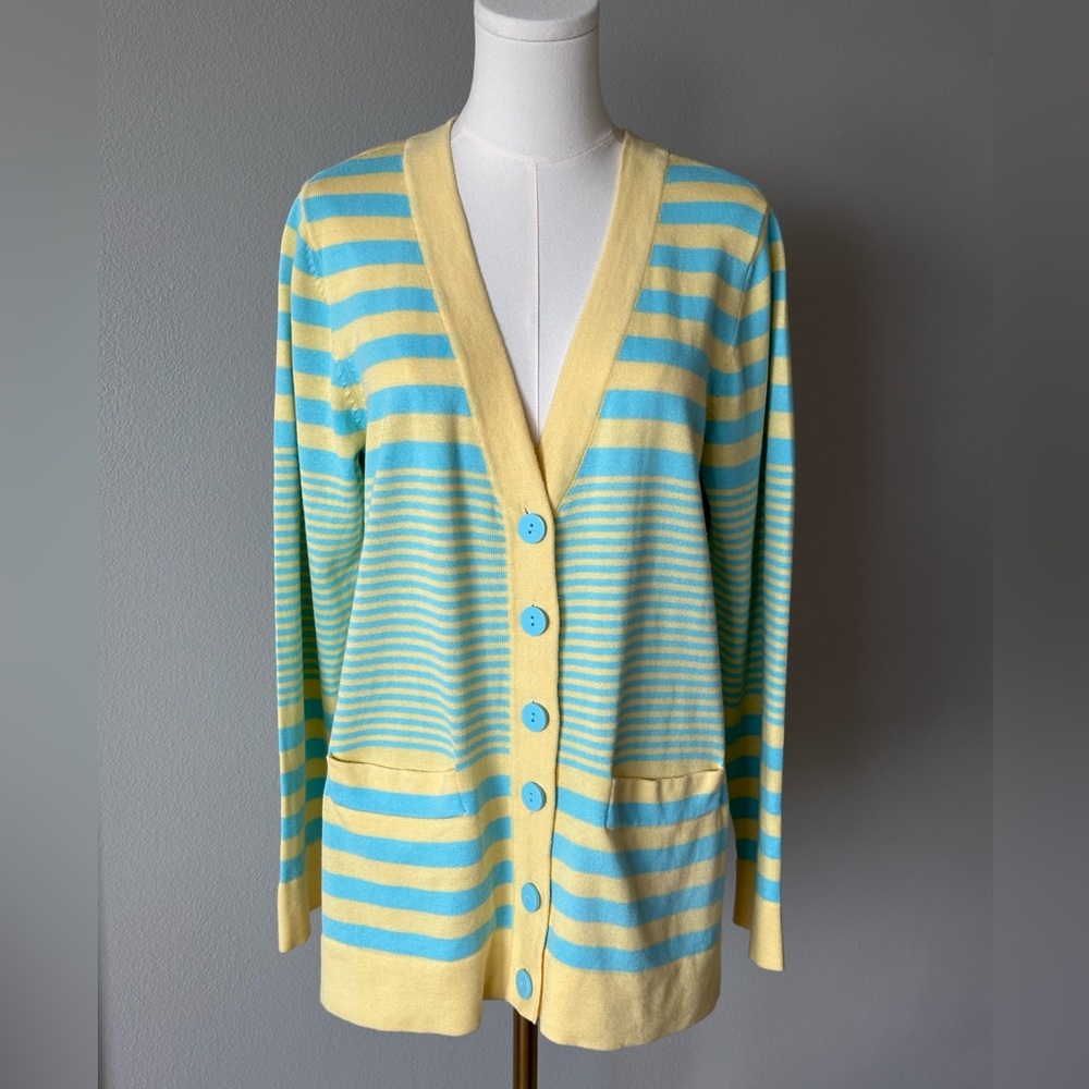 Vintage Y2K Linea by Louis Dell'Olio Yellow and Blue Striped Cardigan-M